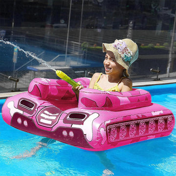 Inflatable Tank Pool Floats Kids - Jasonwell Toddler Pool Floaties Swimming Pool Tank with Water Cannon Gun Swim Floaty Rafts Lake Beach Party Pool Toys for Boys Girls Toddlers Kids (Rose-M) - Jasonwell